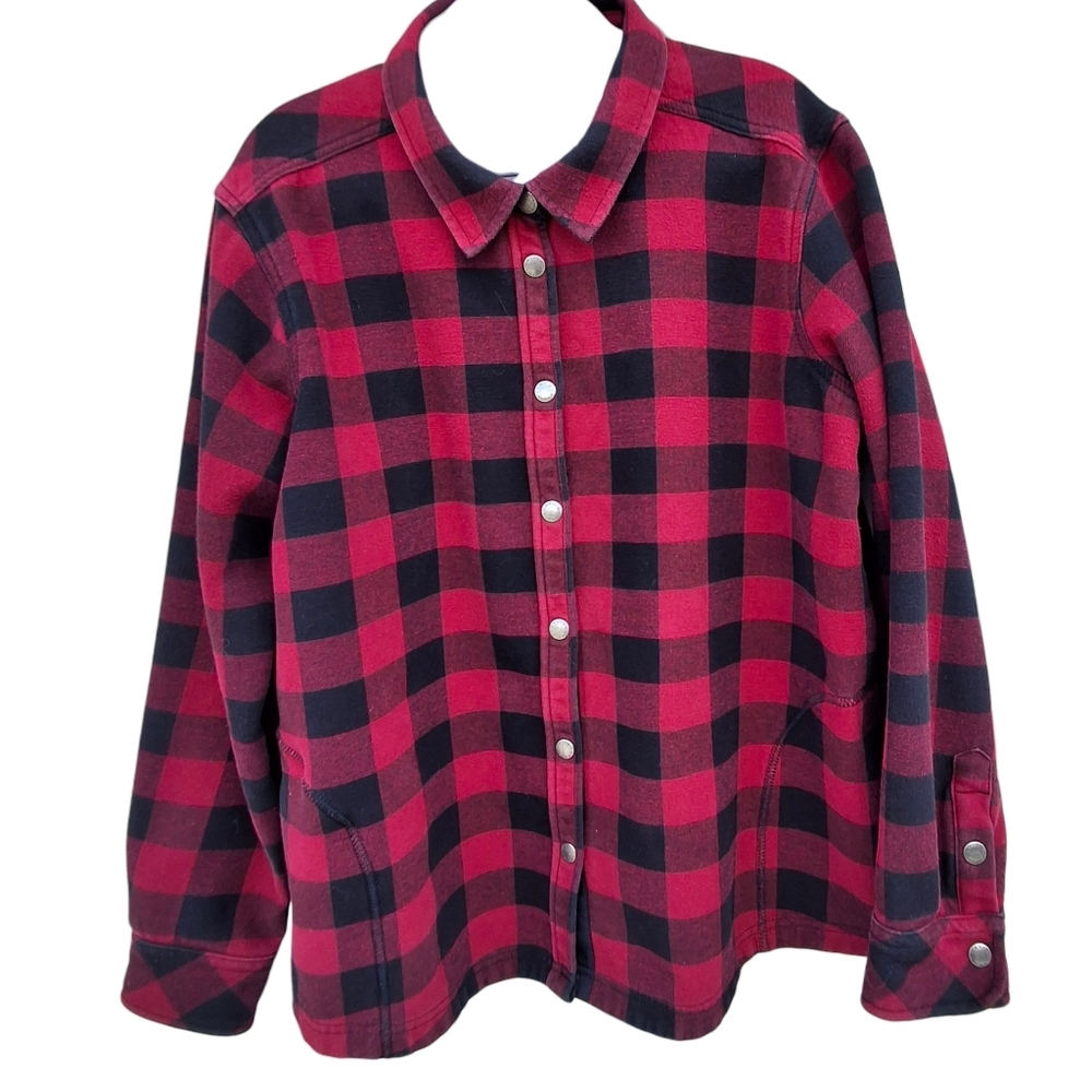 Orvis Fleece Lined Red Buffalo Plaid Flannel Shacket Shirt Jacket Women Size XXL